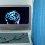 brain xray screen in medical room concept 3d rendering