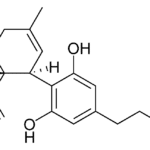 Drawing of the chemical structure of the molecule Cannabidiol-C4.