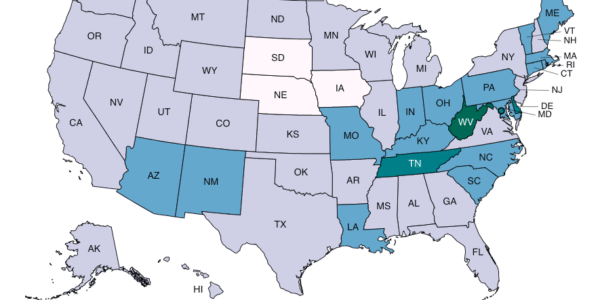 A CDC map of age-adjusted death rates in the U.S. by state.