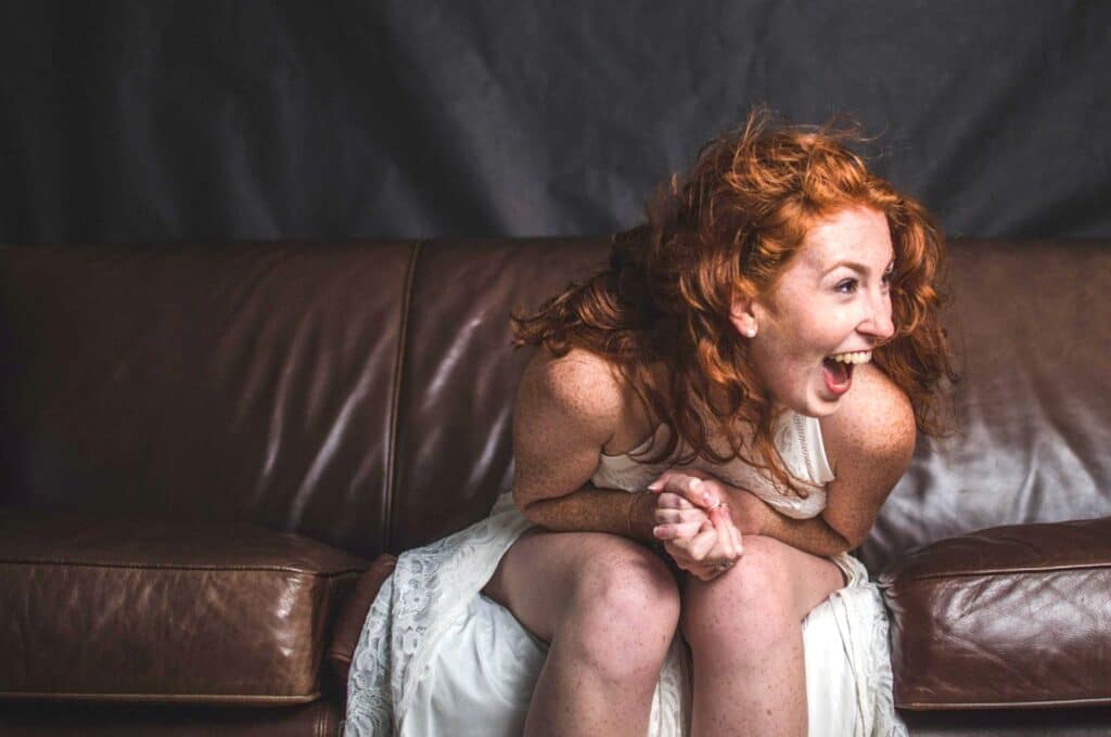 A woman laughing