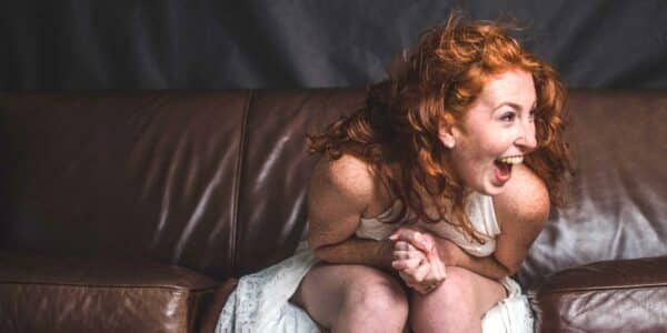 A woman laughing