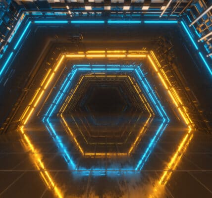 Futuristic colored hexagon is a metaphor for the HEXACO personality assessment.