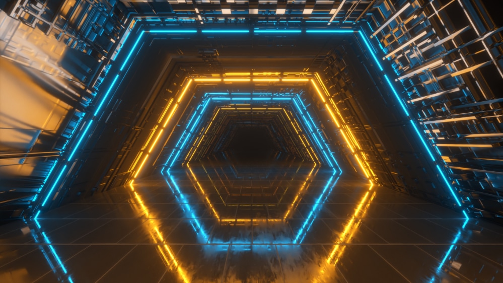 Futuristic colored hexagon is a metaphor for the HEXACO personality assessment.