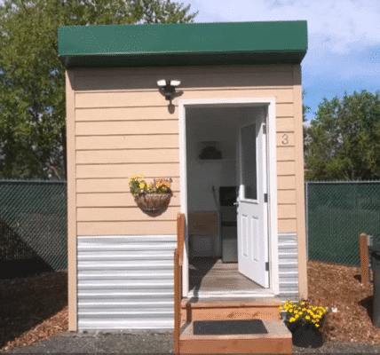 Photo of a micro unit tiny house similar to ones being built in Juneau, Alaska, for addiction treatment housing.