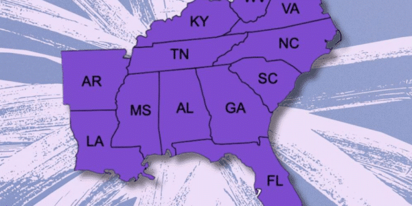 A map of the states included in the Southeast Addiction Recovery Coalition.
