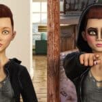 An AI-generated split-image illustration of a young woman inside and outside.