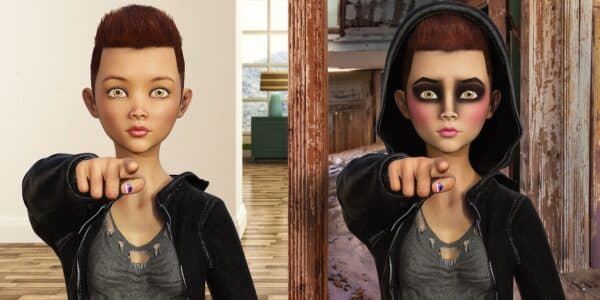 An AI-generated split-image illustration of a young woman inside and outside.