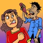 An illustration of a man and woman drinking.