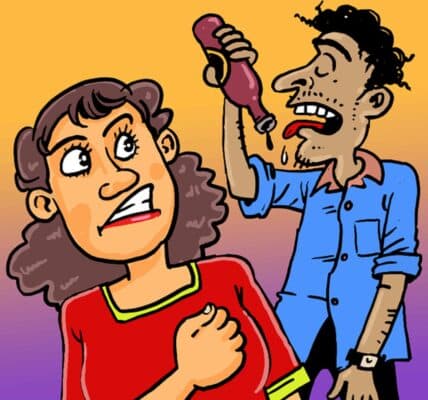 An illustration of a man and woman drinking.