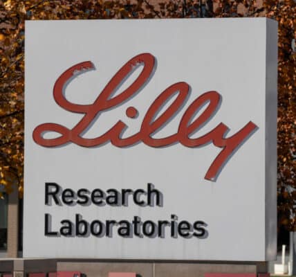 Photo of a sign at Eli Lilly and Company World Headquarters in Indianapolis, Indiana.