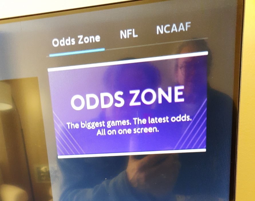 Photo of a television screen with the Odds Zone from Comcast/Xfinity.