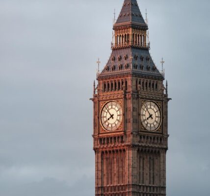 Photograph of Big Ben against a cloudy sky.