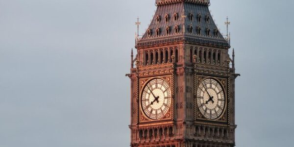 Photograph of Big Ben against a cloudy sky.