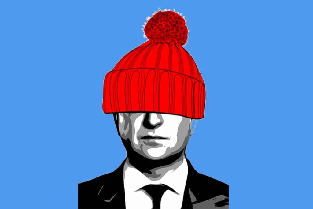 An illustration of a man wearing a red hat.