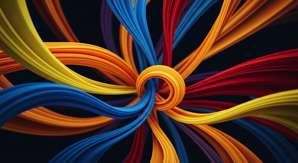 colorful twisted ribbons on black background