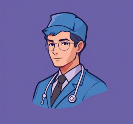 Illustration of the bust of a doctor wearing a uniform and hat, with a stethoscope around his neck, similar to an agentic AI avatar.