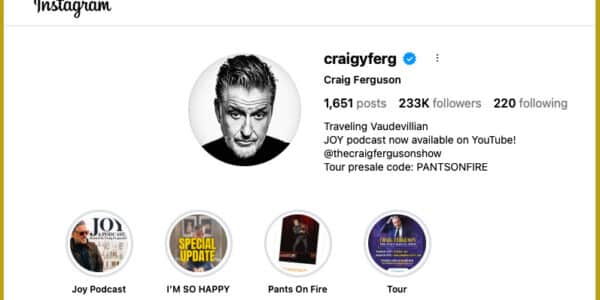 A screenshot of Craig Ferguson's Instagram page.