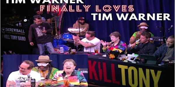 A stand-up comedian Tim Warner on TV.