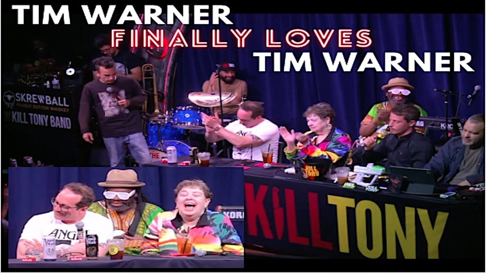 A stand-up comedian Tim Warner on TV.