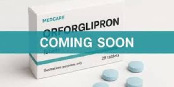 Photograph of a box of orforglipron pills.