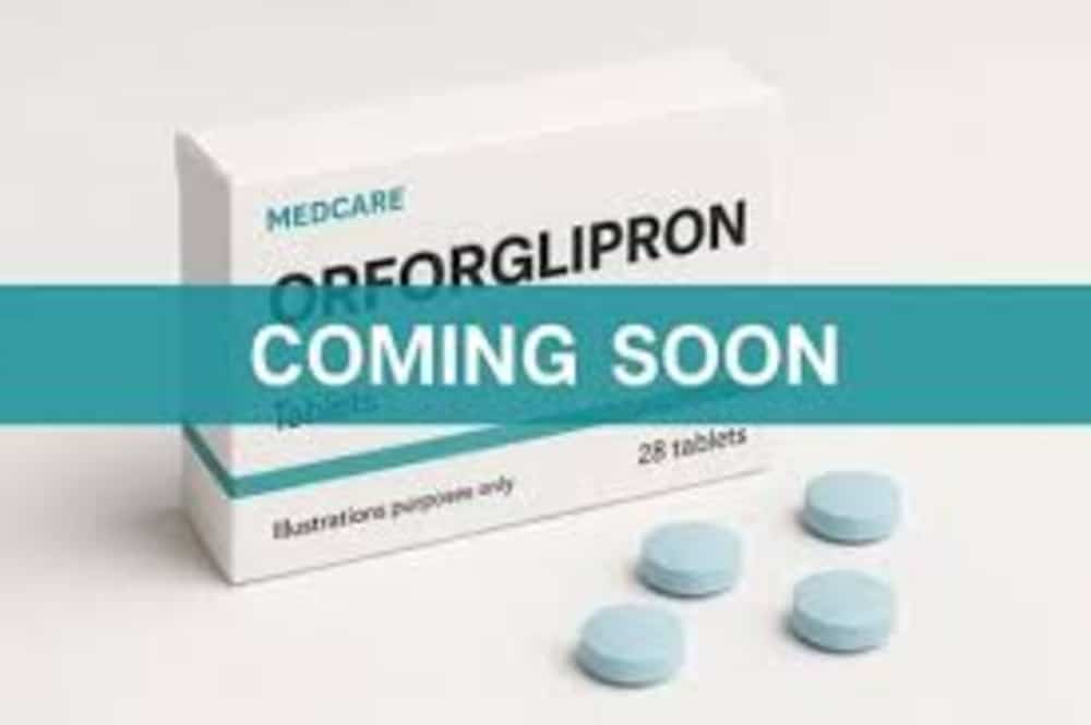 Photograph of a box of orforglipron pills.