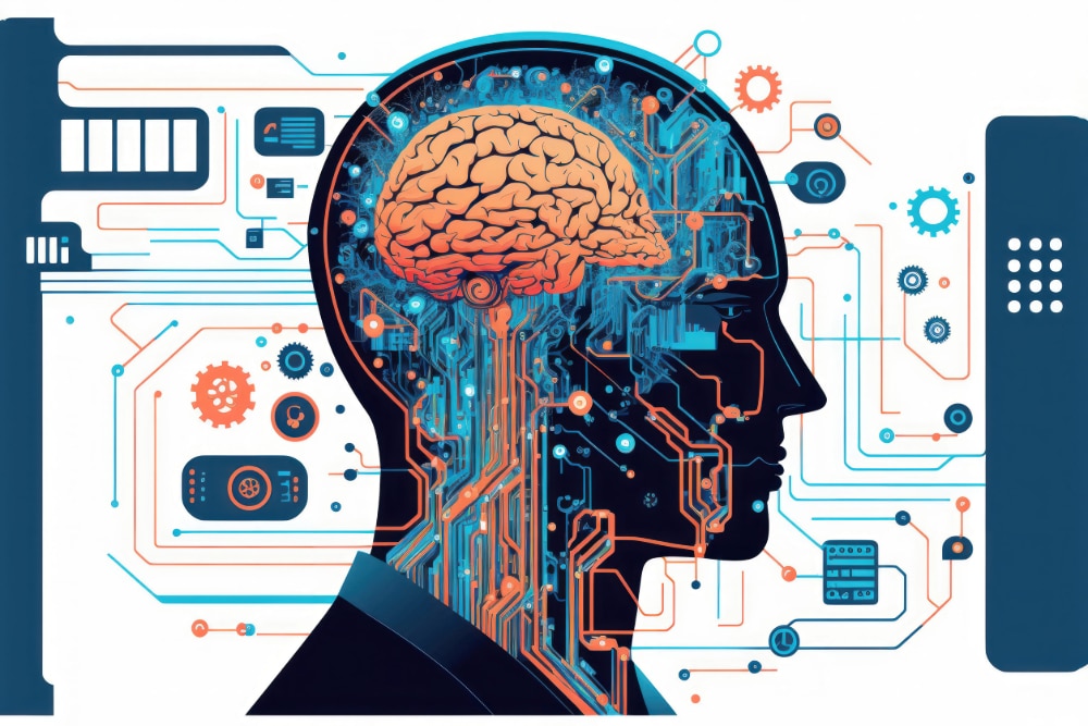 Illustration of a scientific analysis of the human brain.