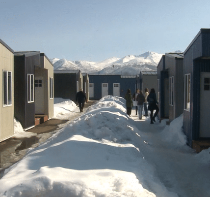 Photograph of tiny houses used for addiction treatment in Juneau, Alaska.