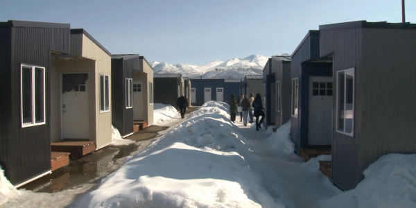 Photograph of tiny houses used for addiction treatment in Juneau, Alaska.