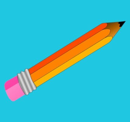 An illustration of a pencil with an eraser against the blue background.