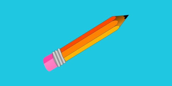 An illustration of a pencil with an eraser against the blue background.