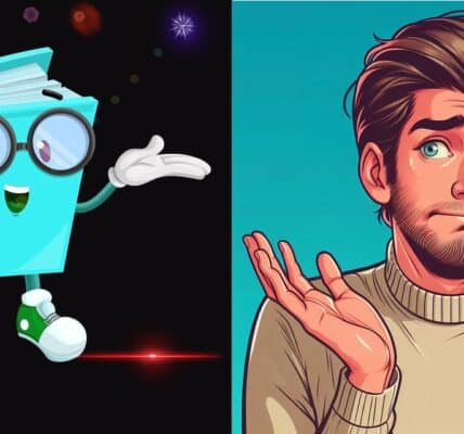Cartoon images of a book and a shrugging man displayed side by side.