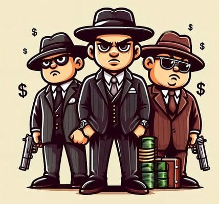 A cartoon image of three gangsters.