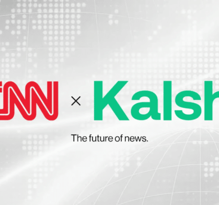 Screen capture of the CNN logo and the Kalshi logo and the tagline, "The future of news."