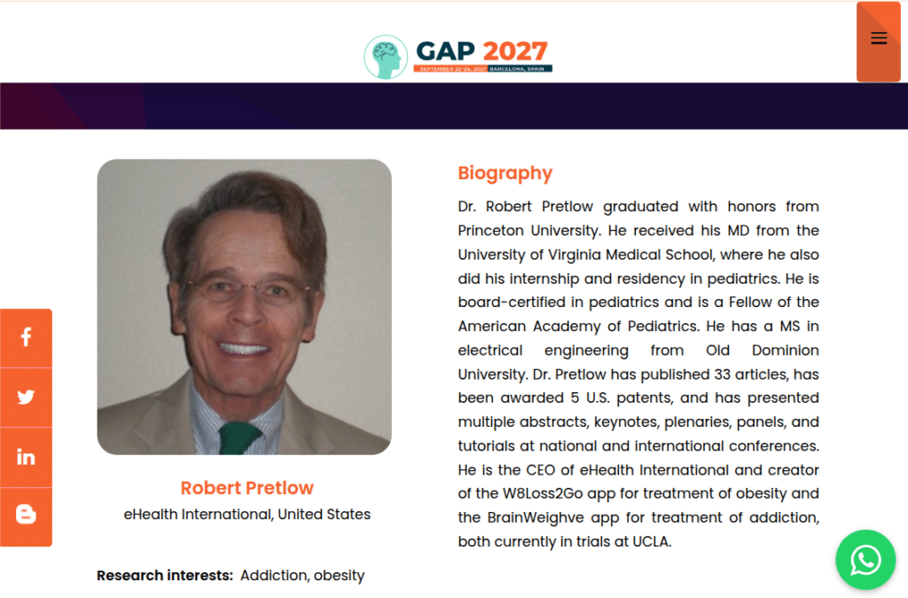Screen capture of Dr. Robert Pretlow from the Global Conference on Addiction and Psychiatry (GAP 2026)