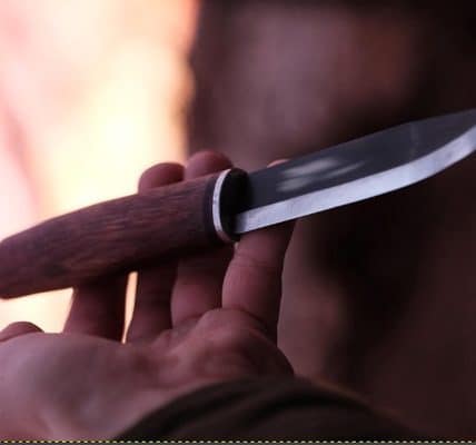 A closeup of a hand holding the knife.
