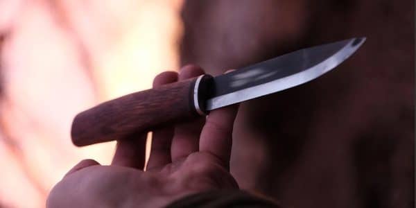 A closeup of a hand holding the knife.