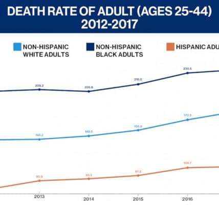 Chart showing the increase in mortality from 2012-2017 for people aged 25-44 in the United States.
