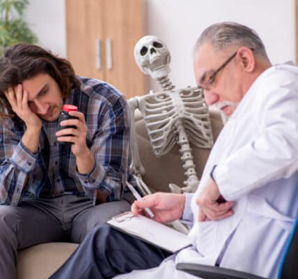 Photo of a man receiving GLP-1 drugs from a psychiatrist.