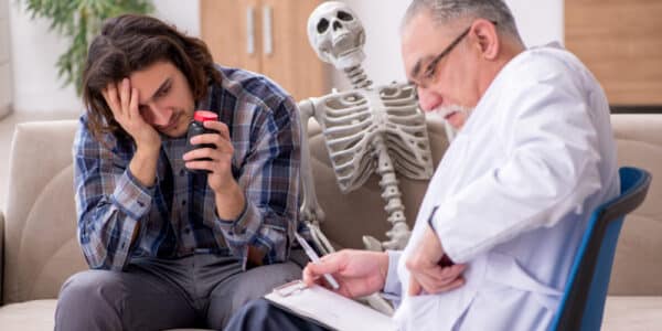 Photo of a man receiving GLP-1 drugs from a psychiatrist.